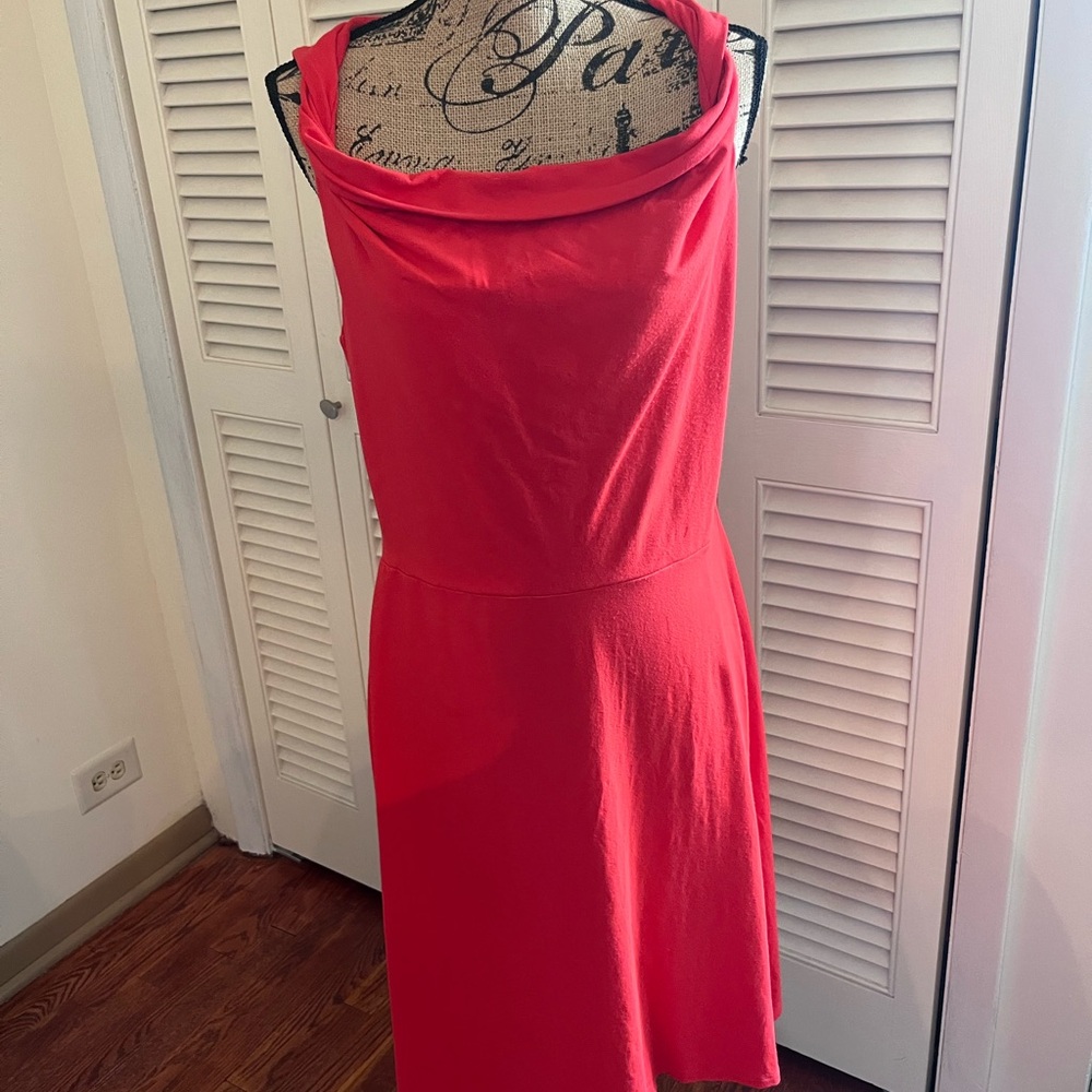 Coral Orange Sleeveless Cowl Neck Dress